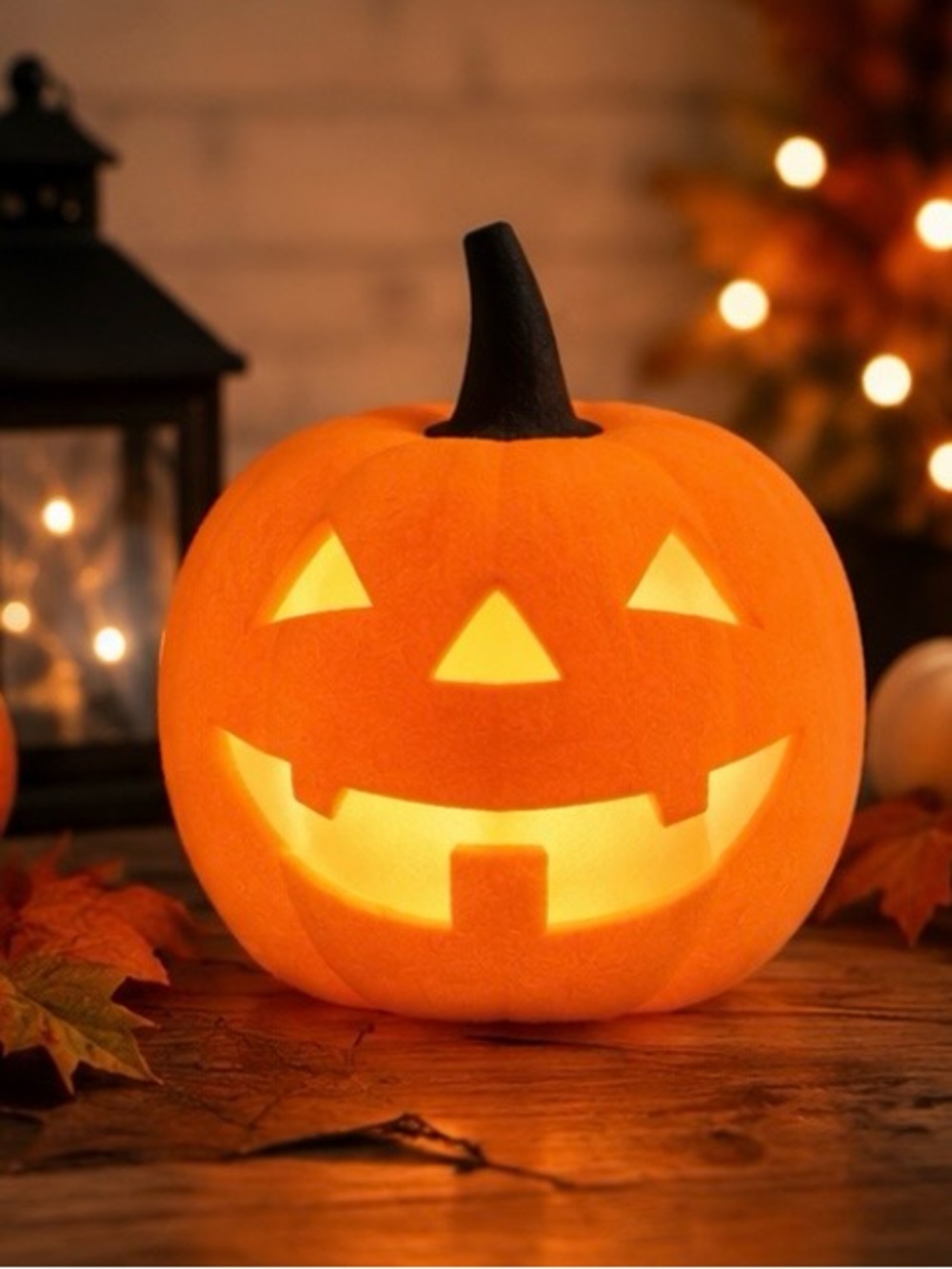 Flocked LED Figural Orange Pumpkin, Light Up Pumpkin